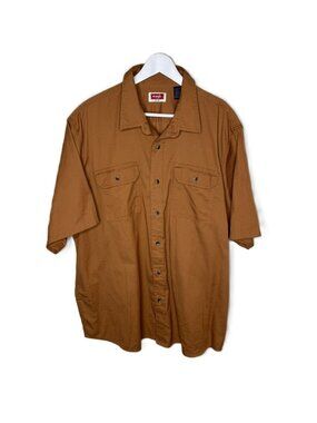 Wrangler Dark Orange Short Sleeve Twill Button-Up Work Shirt, Size XL
